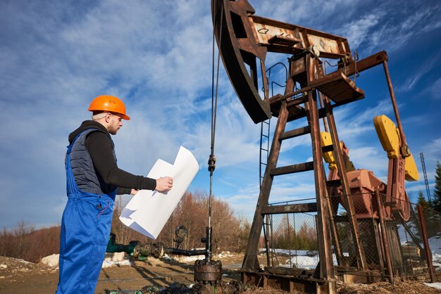 Oil man controlling work of pump jack