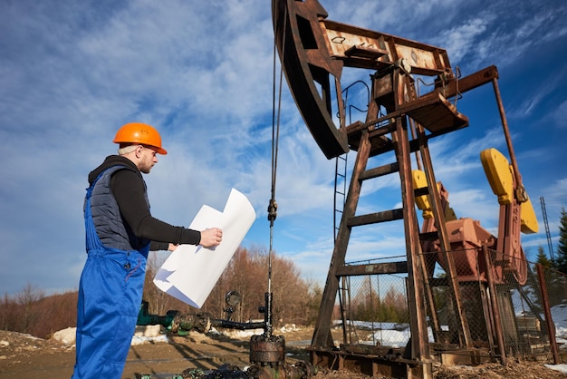 Oil man controlling work of pump jack