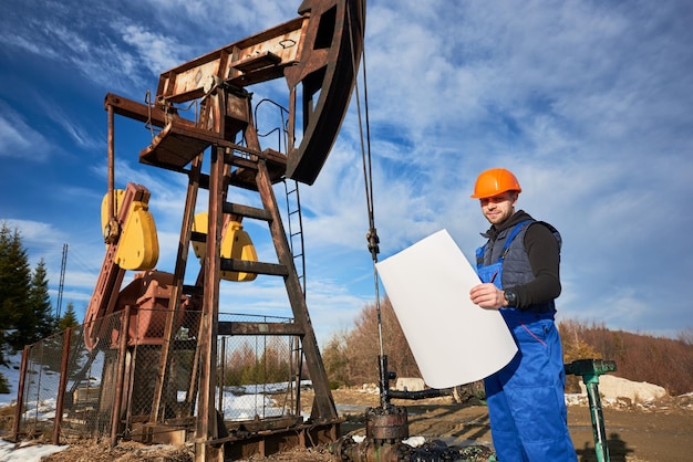 Oil man controlling work of pump jack