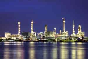 Free photo oil refinery at twilight with reflection