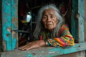 Free photo old asian woman next to the window