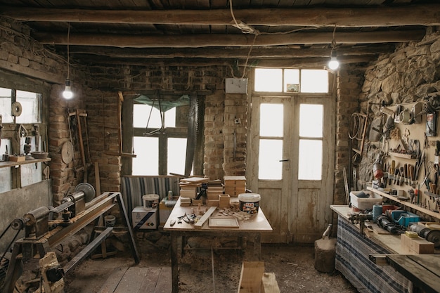 Old atelier and tools of a carpenter