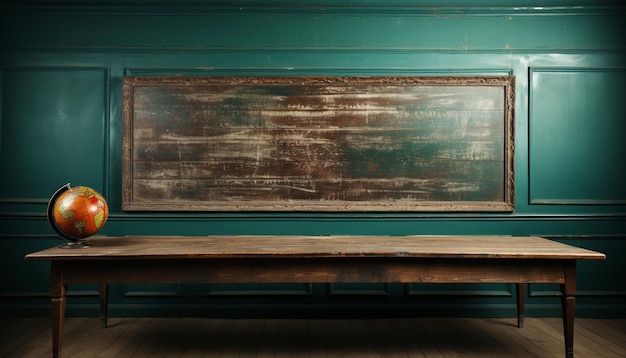 Old blackboard on wooden wall in empty classroom teaching material generated by artificial intelligence