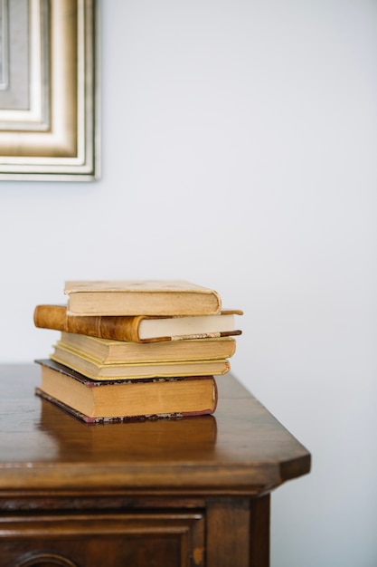 Old books on cabinet