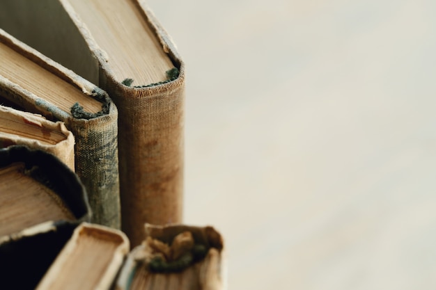 Old books closeup with copyspace background, literature concept