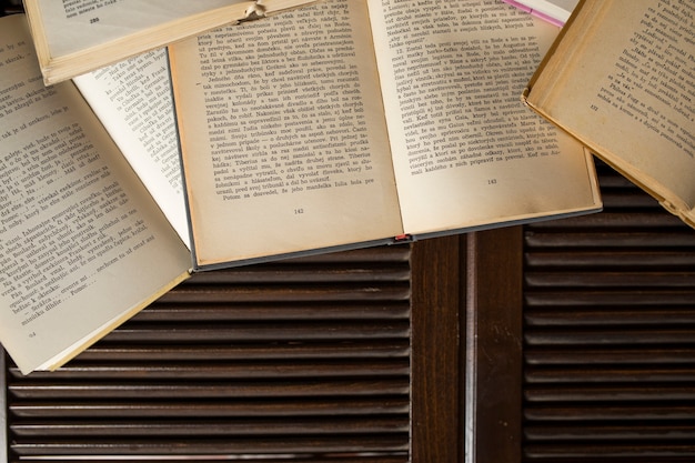 Old books on library table