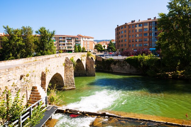 Old bridge over Arga river in  Pamplona, Navarre