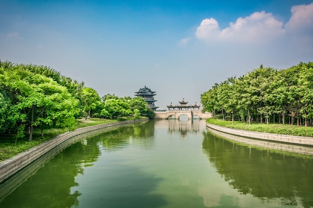 中国の公園の古い橋