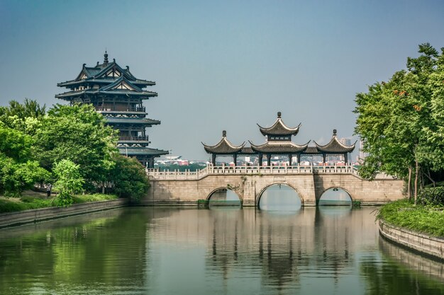 Old bridge in Chinese park