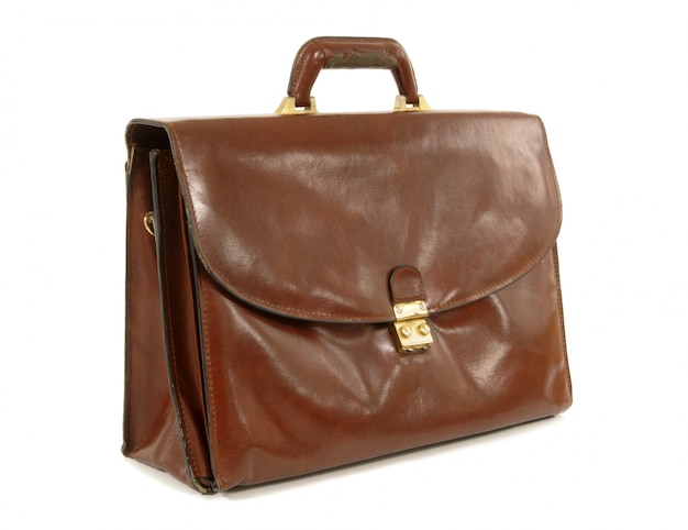 Old brown leather briefcase
