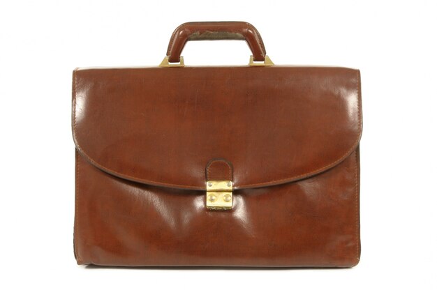 Old brown leather briefcase 