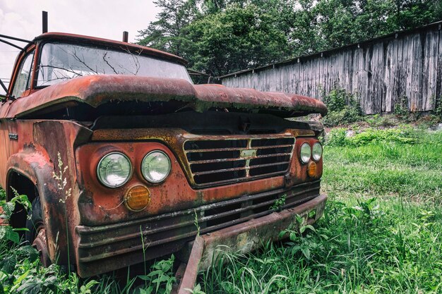 芝生の上の古い車