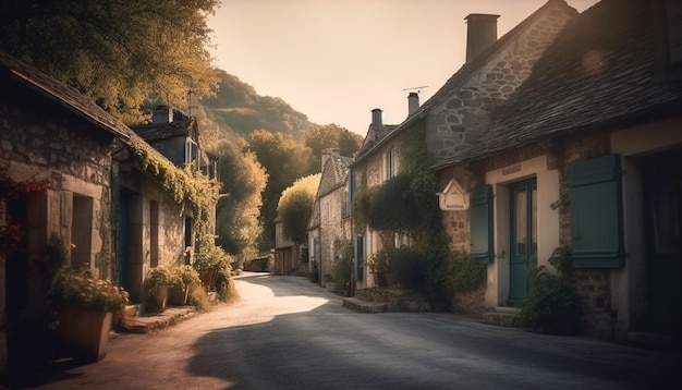 Free photo an old cottage vanishing into the sunset generated by ai