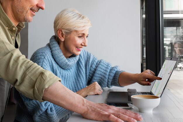 Old couple learning to use technology