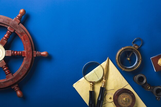 Old fashioned flat lay with letters writing accessories