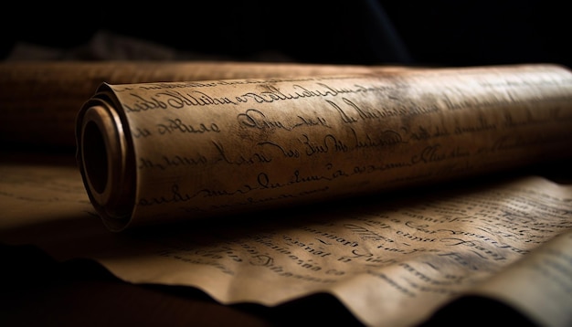 AI によって生成された羊皮紙に古代の書道が書かれた昔ながらの手紙