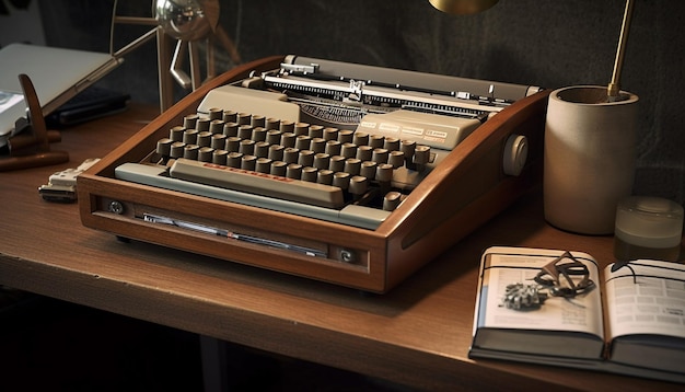 Old fashioned typewriter on rustic wooden table generated by AI