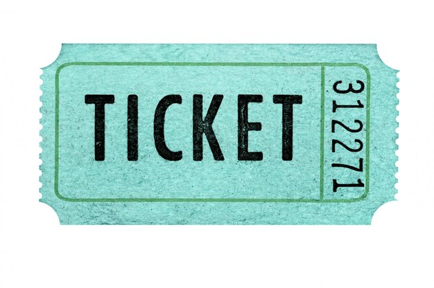 Old green admission ticket isolated against a white background.