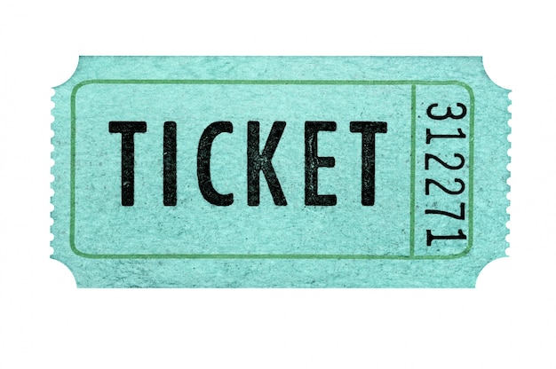 Old green admission ticket isolated against a white background.