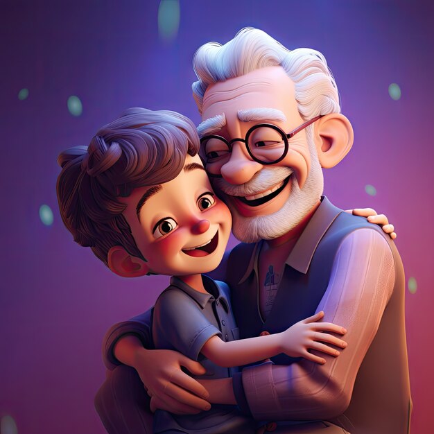 Old man and kid hugging