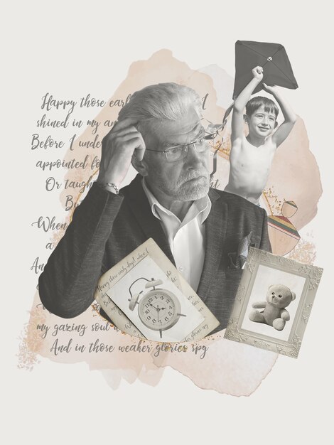 Old man and memories collage