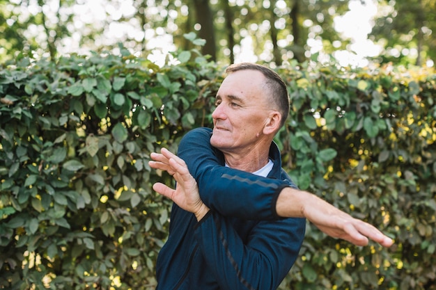 Old man practicing outdoor sports