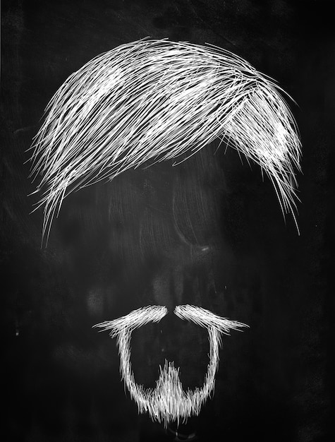 Old man with thin Beard sketch on blackboard
