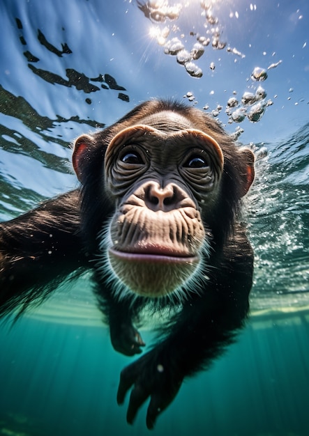 Free photo old monkey swimming