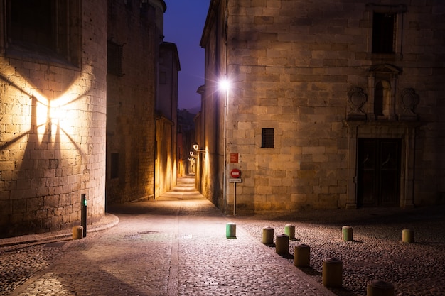 old narrow street of european city.  Girona