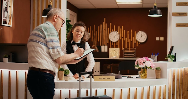 Free photo old person signing check in forms