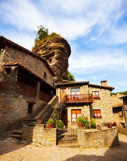 Old picturesque houses in medieval Catalan village