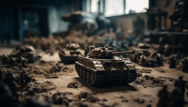 Бесплатное фото Старый ржавый танк - реликвия войны, созданная ии