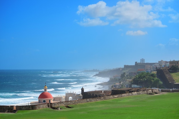 Free photo old san juan ocean view with buildings