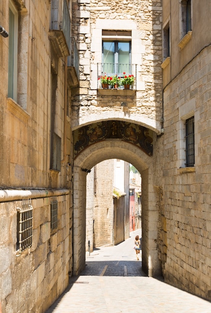 old  street of european city.  Girona