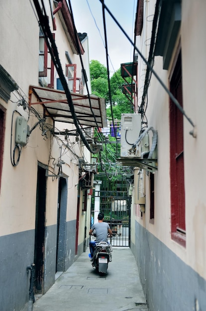 Old street in Shanghai with residential buildings