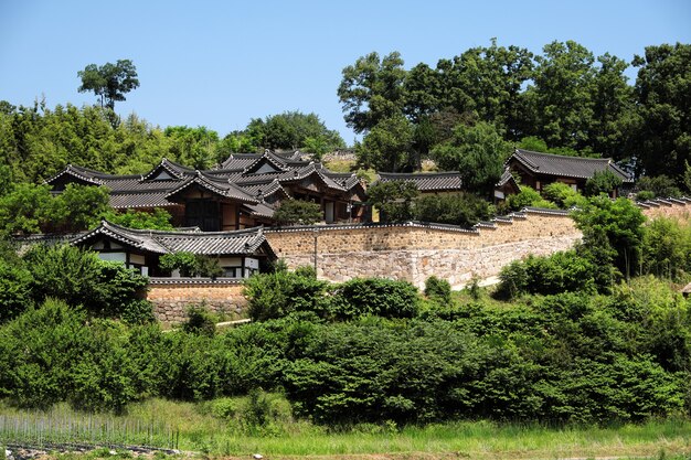 Old traditional Korean folk village hillside