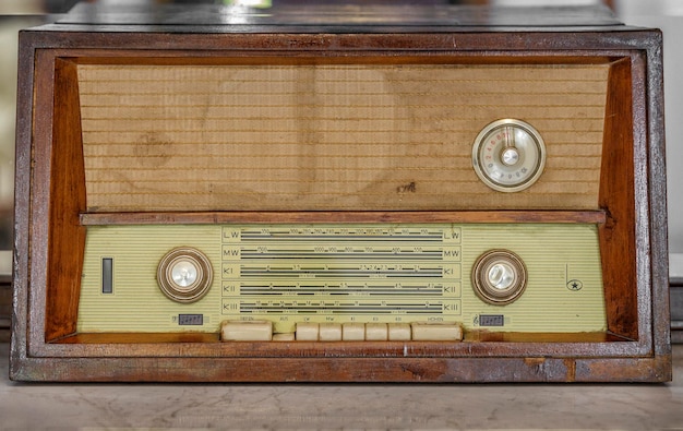 Old vintageantique wooden radio on a table