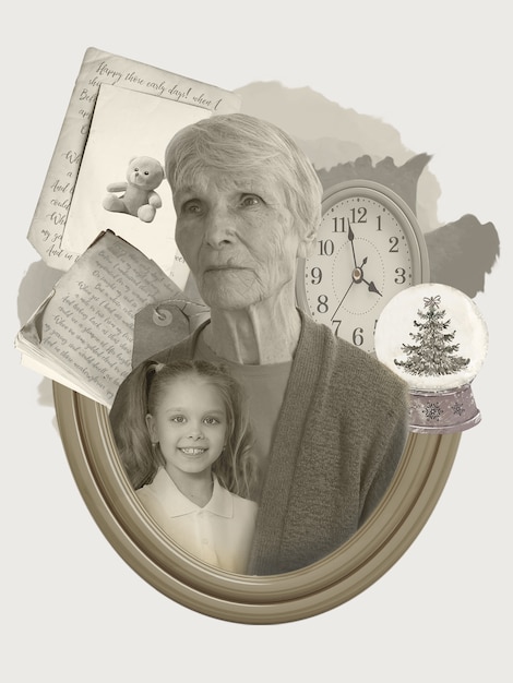 Free photo old woman and memories collage