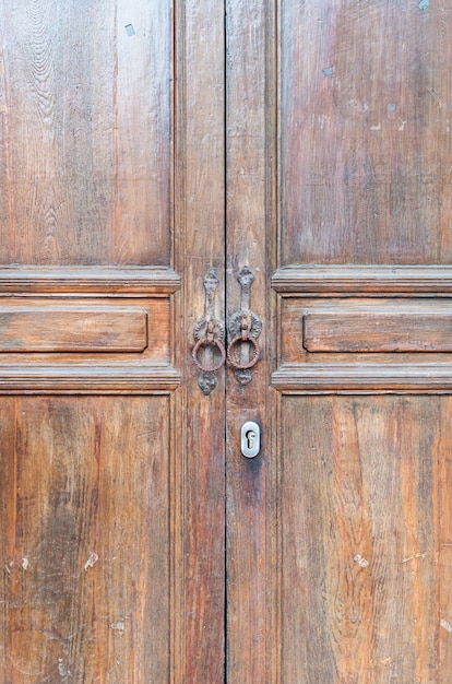 Old wooden brown house door