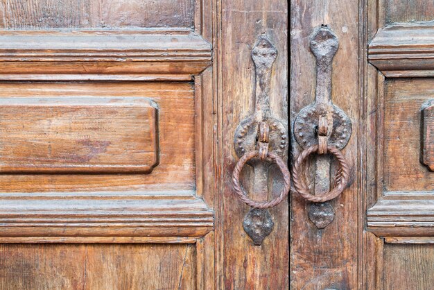 Old wooden brown house door