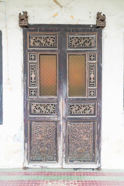 Old wooden brown house door