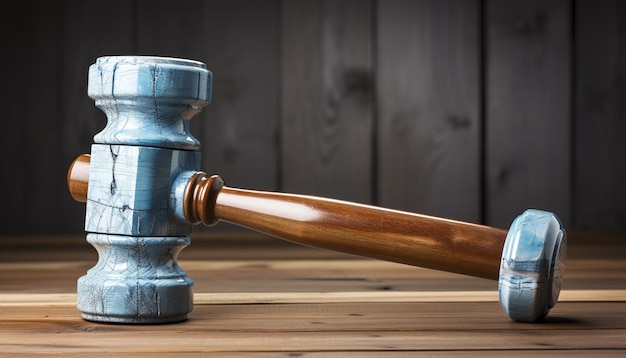 Free photo old wooden gavel hitting a rusty steel wrench on table generated by artificial intelligence