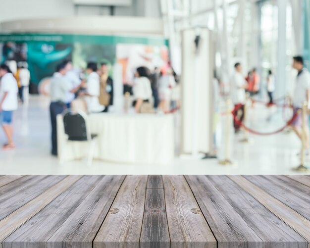 Old wooden planks with blurred airport