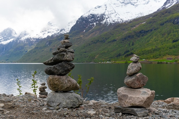 Free photo olden norway may 17 2023 stone artwork