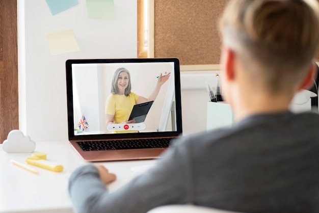 Older person using the video call feature on their device