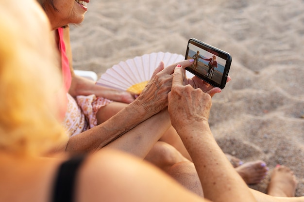 Oldies having fun at the beach