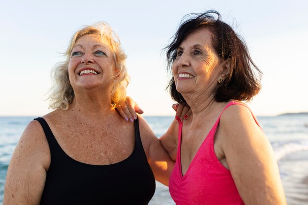 Oldies having fun at the beach