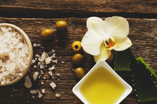 Olive oil with flower and salt