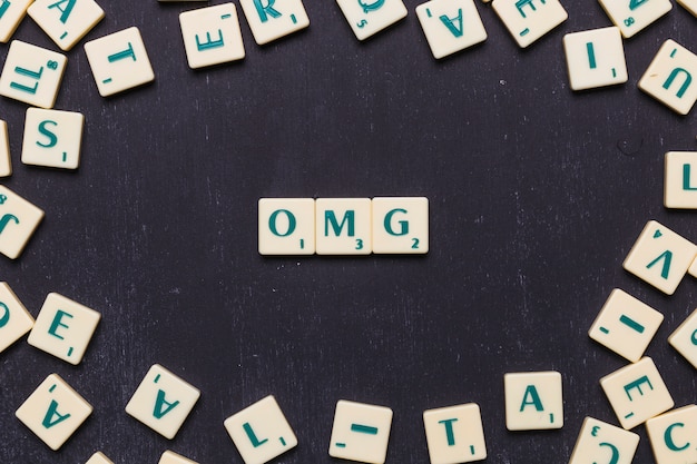 Omg text made from scrabble game letters