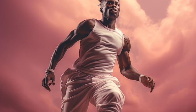 Free photo one athletic man running at sunset displaying strength and determination generated by artificial intelligence